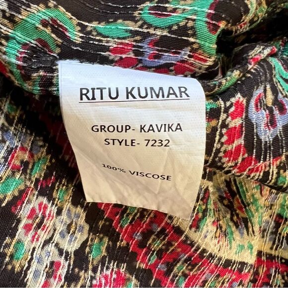 Ritu Kumar Dress Midi Paisley Kurta Viscose Black Green Maroon Size XS Boho - Picture 10 of 12